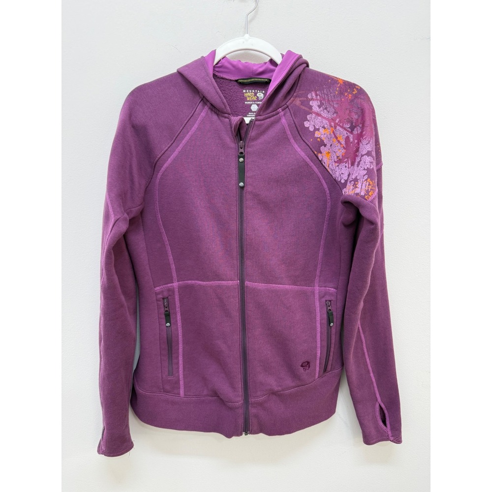 Mountain Hardwear Full Zip Hoodie Medium Purple Floral Graphic Thumbhole Fleece